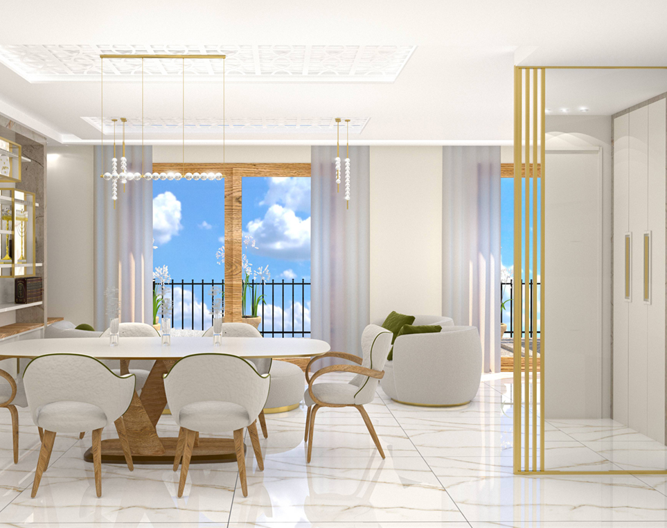 dining room rendering on a bright day